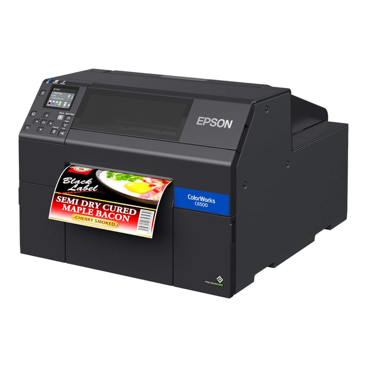 ColorWorks CW-C6500 Desktop Product Label Printer - Left with printed label