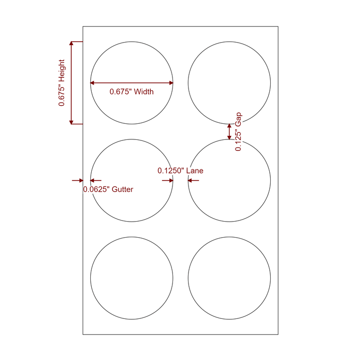 0.675 Inch Diameter Circle Inkjet Labels Roll - 2Up - 2D Drawing