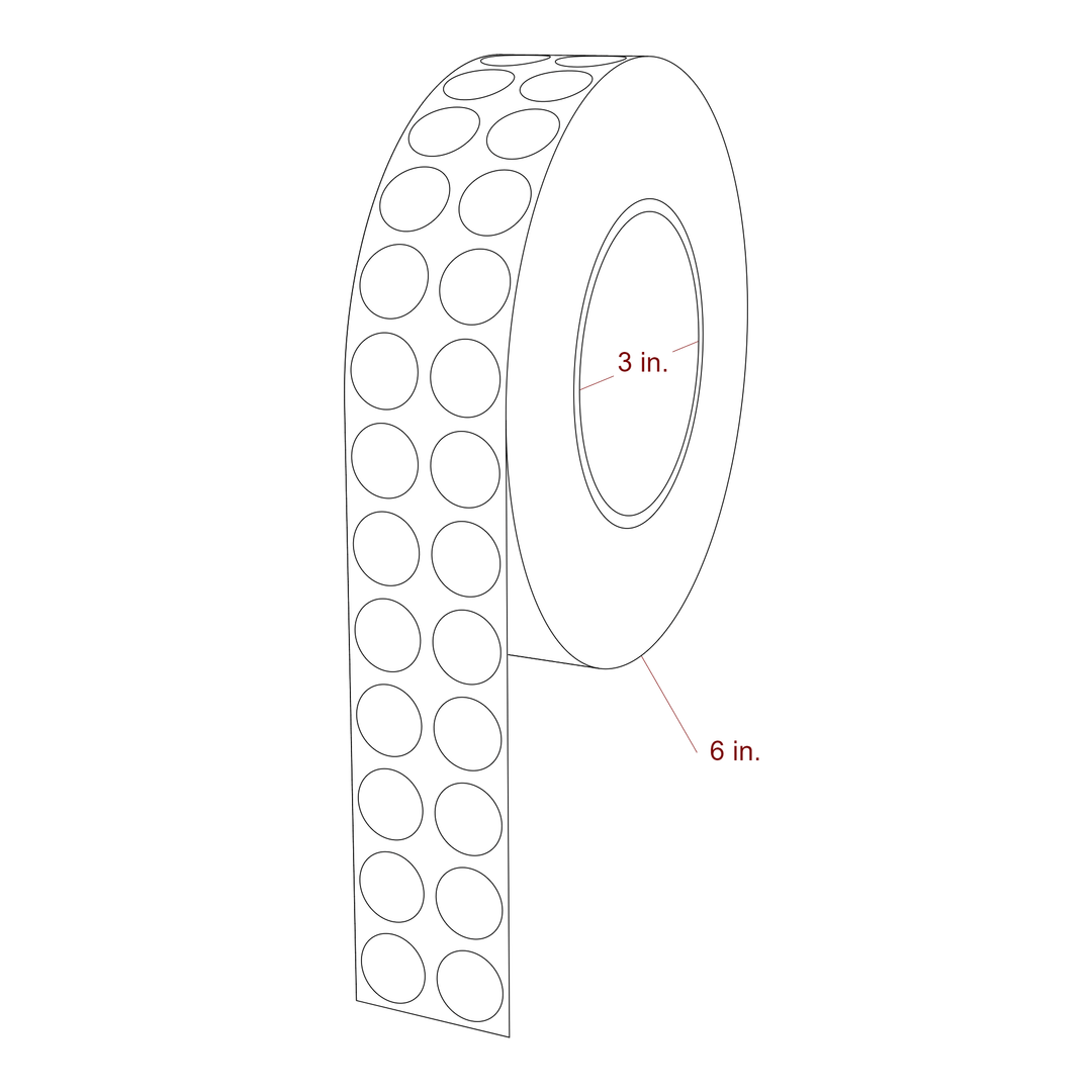 0.675 Inch Diameter Circle Inkjet Labels Roll - 3 Inch Core - 6 Inch Roll OD - 2Up - 3D Perspective