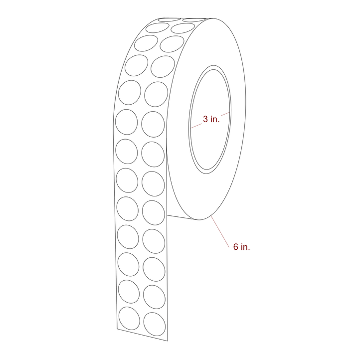 0.675 Inch Diameter Circle Inkjet Labels Roll - 3 Inch Core - 6 Inch Roll OD - 2Up - 3D Perspective