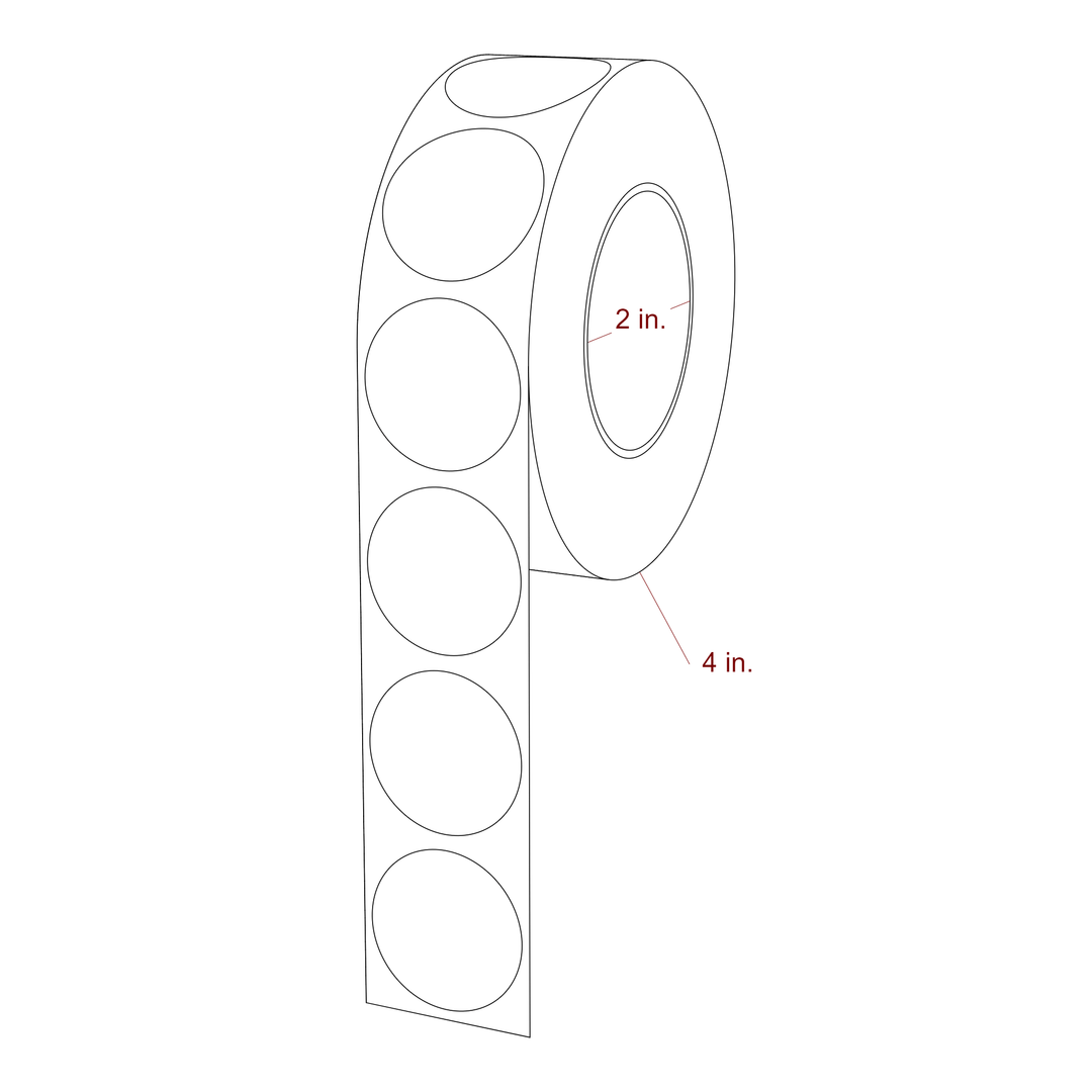 1.25 Inch Diameter Circle Inkjet Labels Roll - 2 Inch Core - 4 Inch Roll OD - 3D Perspective