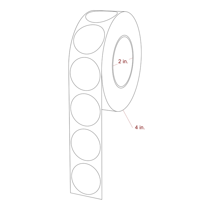 1.25 Inch Diameter Circle Inkjet Labels Roll - 2 Inch Core - 4 Inch Roll OD - 3D Perspective