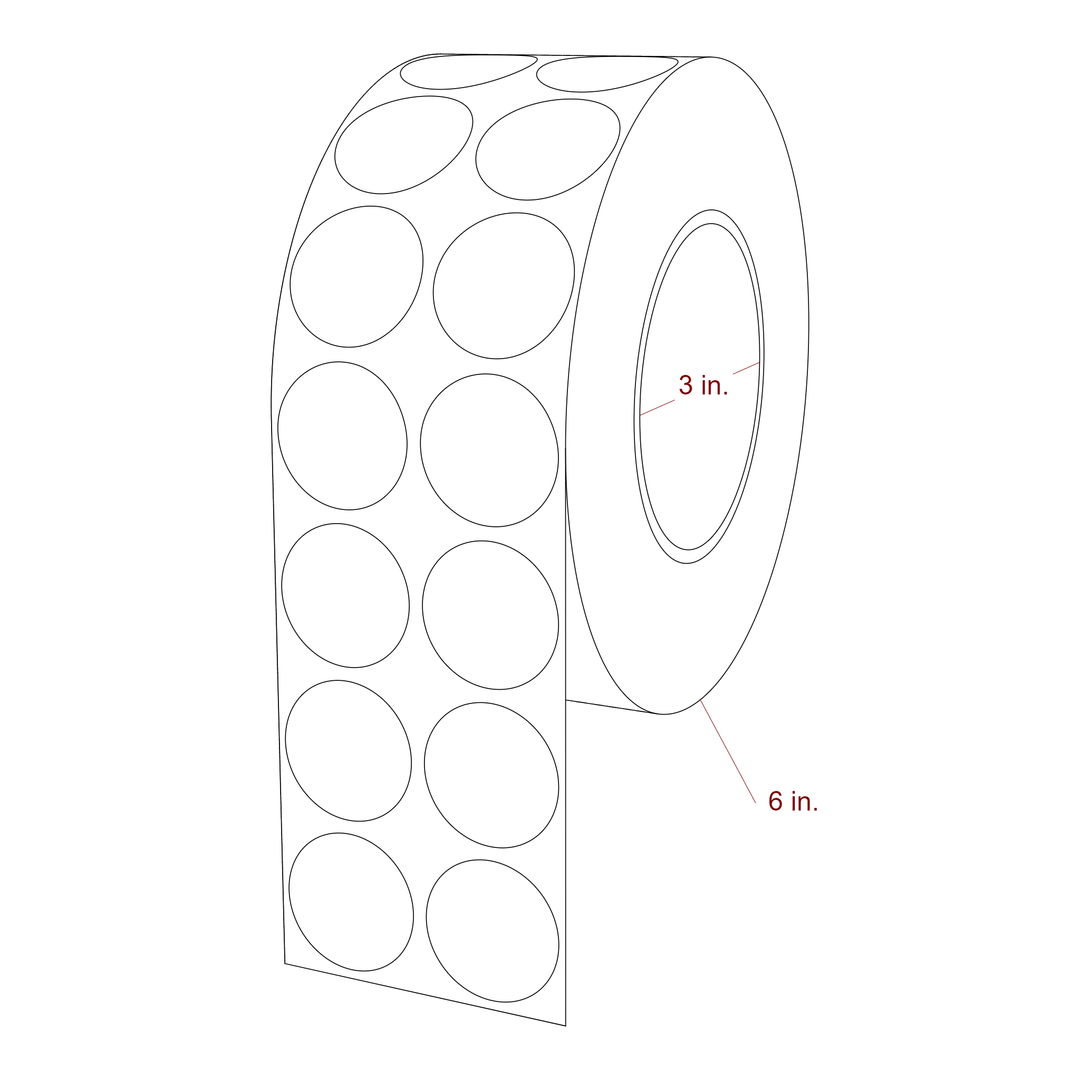1.25 Inch Diameter Circle Inkjet Labels Roll - 3 Inch Core - 6 Inch Roll OD - 2Up - 3D Perspective