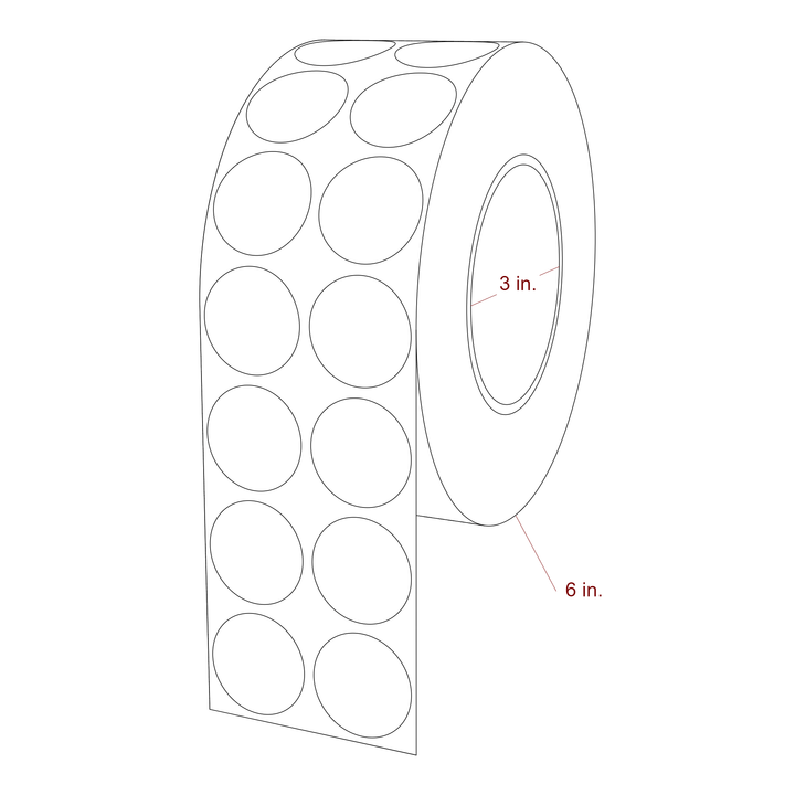 1.25 Inch Diameter Circle Inkjet Labels Roll - 3 Inch Core - 6 Inch Roll OD - 2Up - 3D Perspective