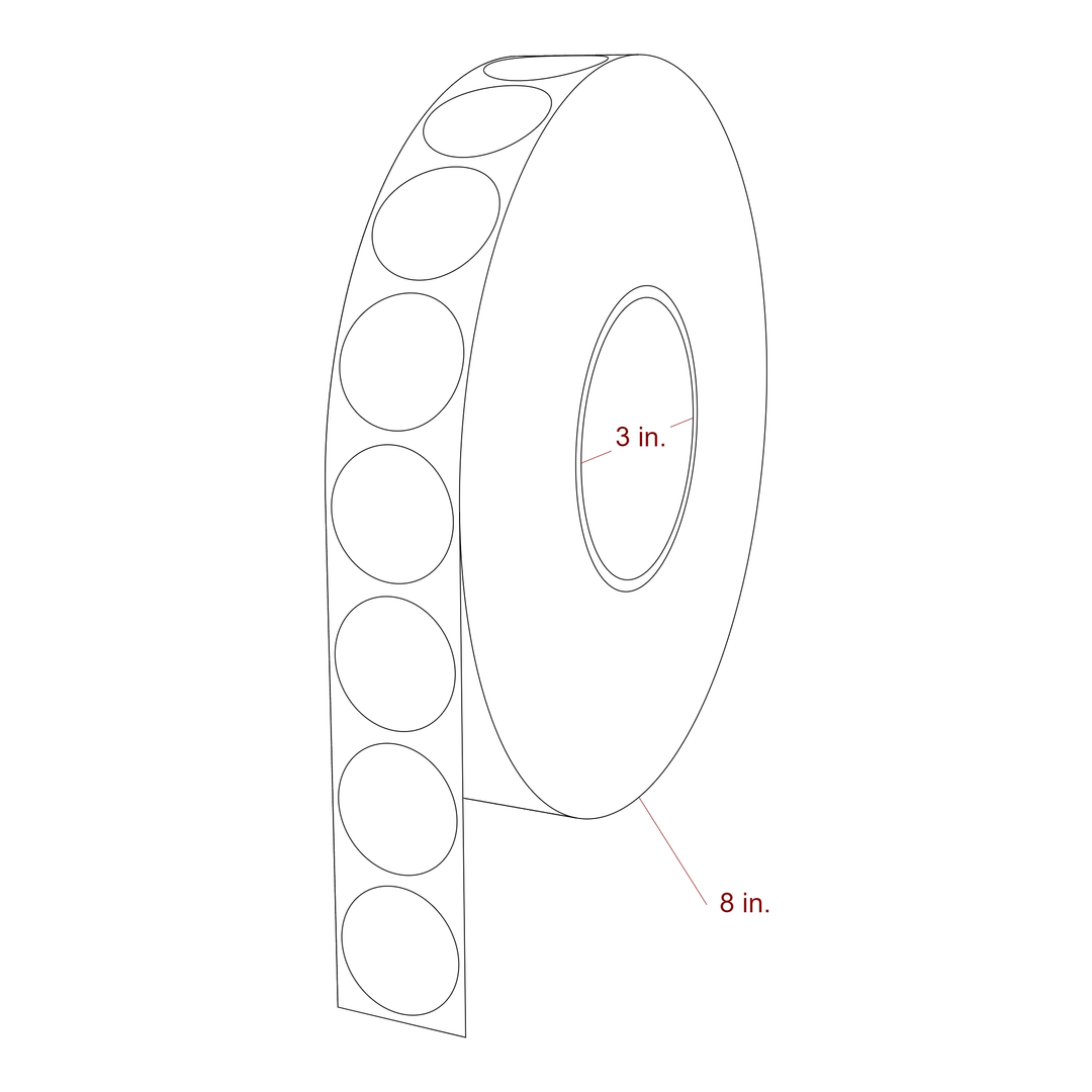 1.25 Inch Diameter Circle Inkjet Labels Roll - 3 Inch Core - 8 Inch Roll OD - 3D Perspective