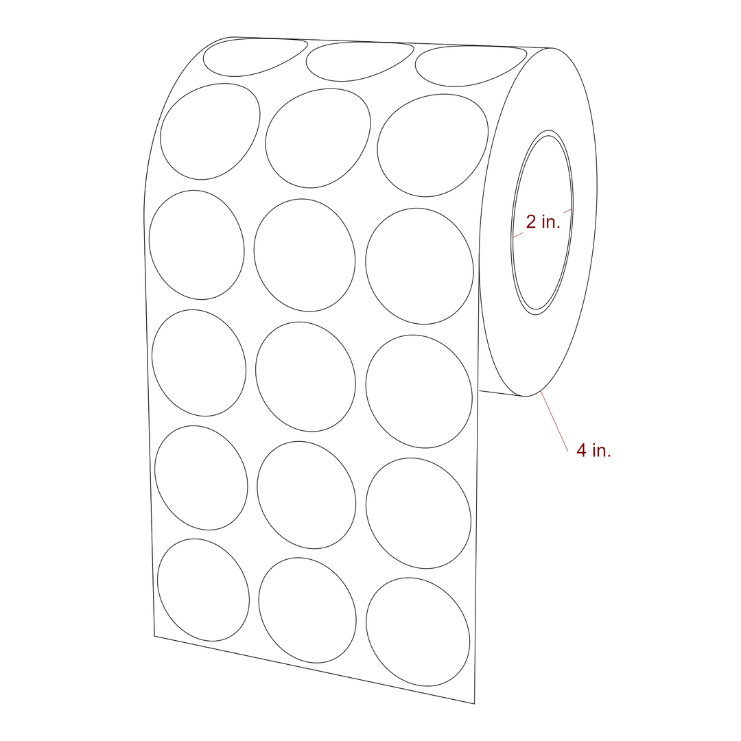 1.25 Inch Diameter Circle Inkjet Labels Roll - 2 Inch Core - 4 Inch Roll OD - 3Up - 3D Perspective