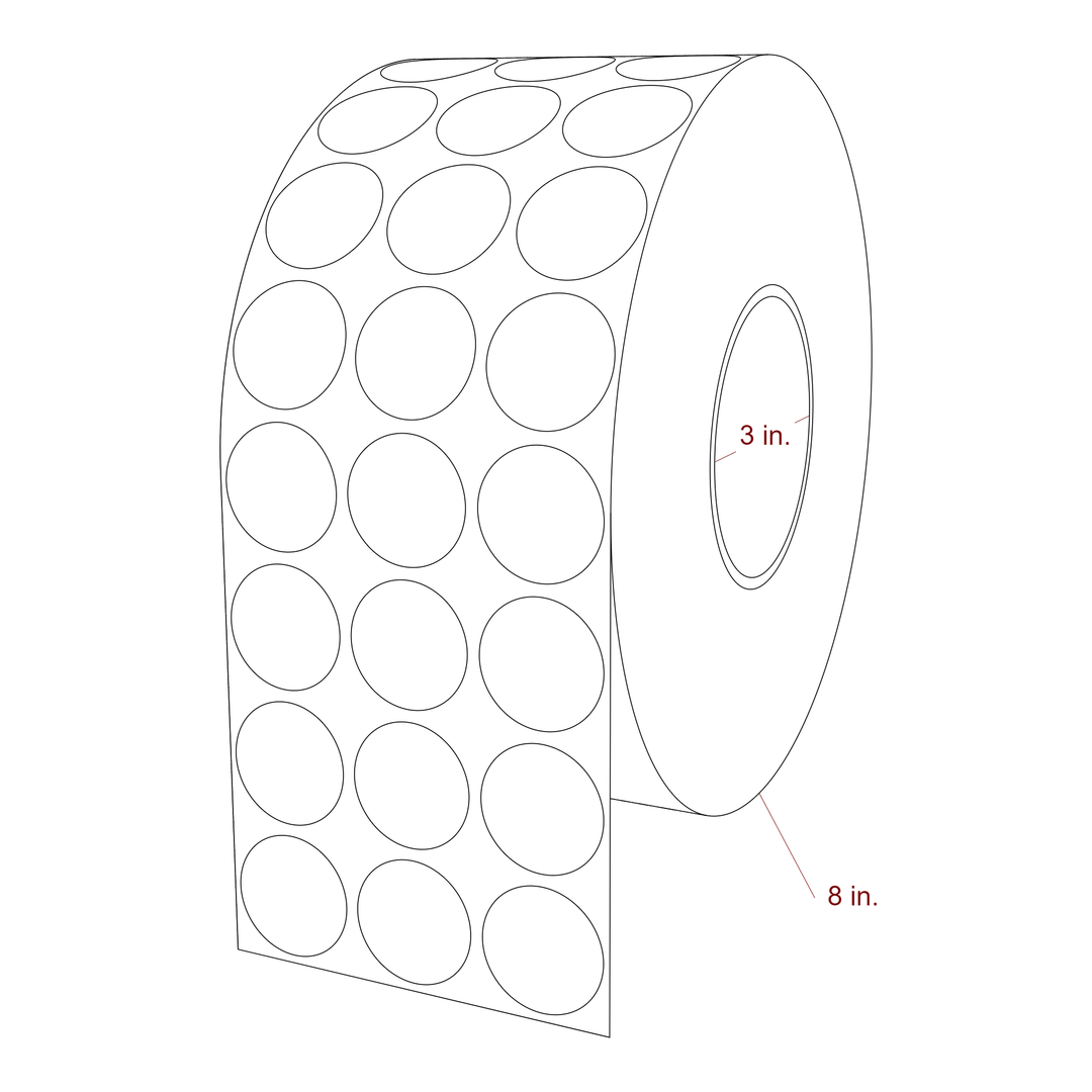 1.25 Inch Diameter Circle Inkjet Labels Roll - 3 Inch Core - 8 Inch Roll OD - 3Up - 3D Perspective