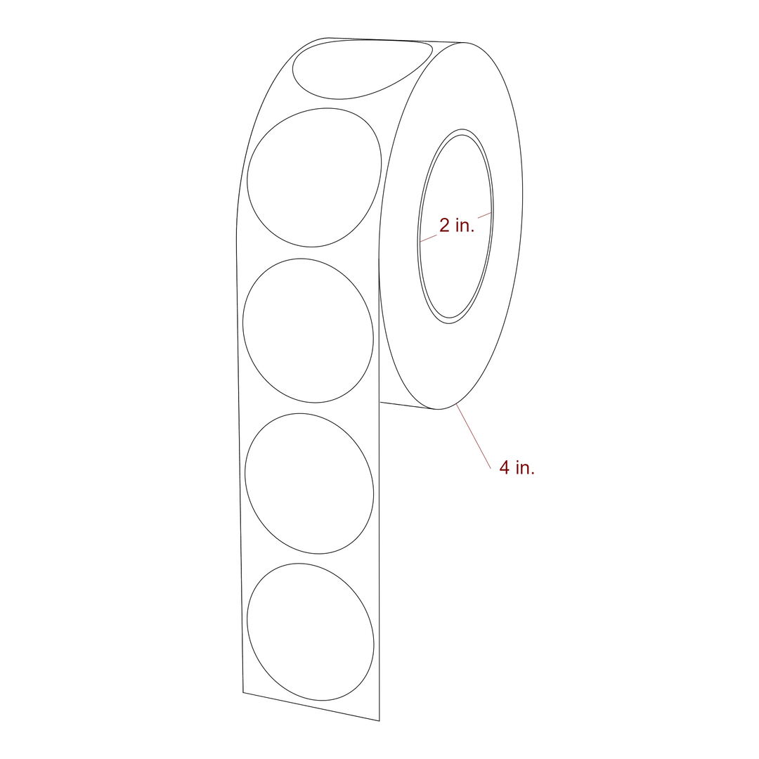 1.5 Inch Diameter Circle Inkjet Labels Roll - 2 Inch Core - 4 Inch Roll OD - 3D Perspective