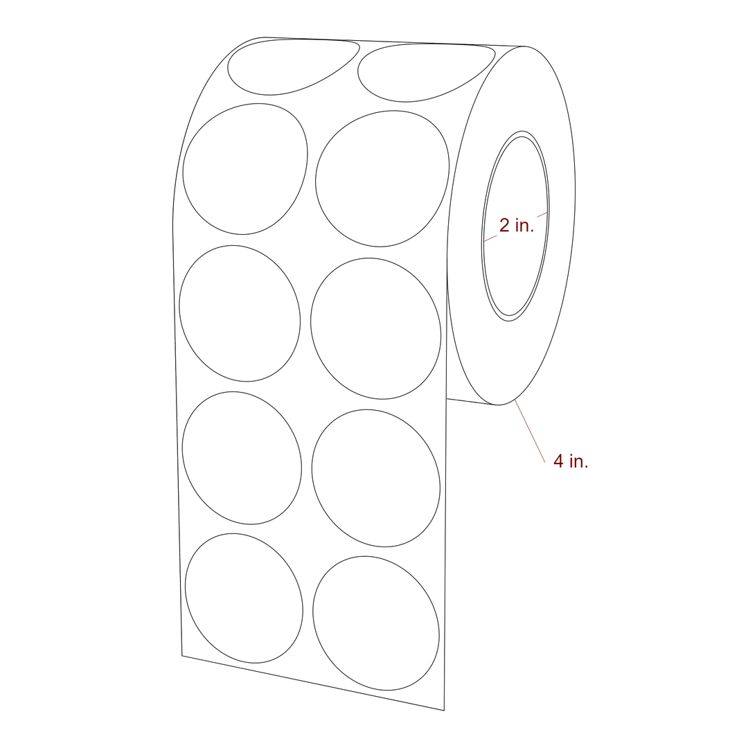 1.5 Inch Diameter Circle Inkjet Labels Roll - 2 Inch Core - 4 Inch Roll OD - 2Up - 3D Perspective