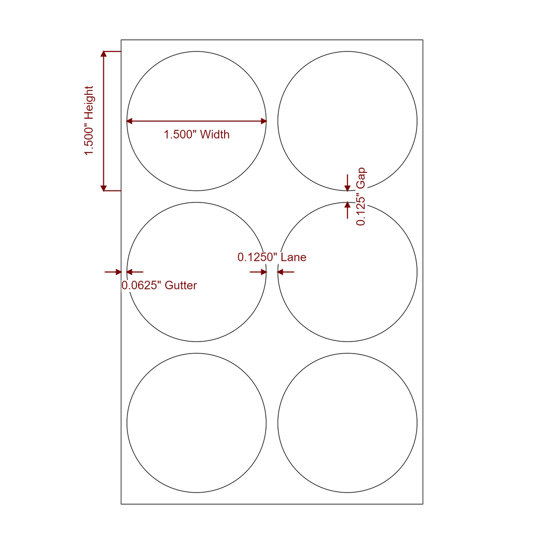 1.5 Inch Diameter Circle Inkjet Labels Roll - 2Up - 2D Drawing