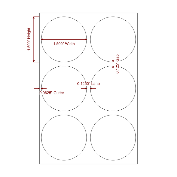 1.5 Inch Diameter Circle Inkjet Labels Roll - 2Up - 2D Drawing