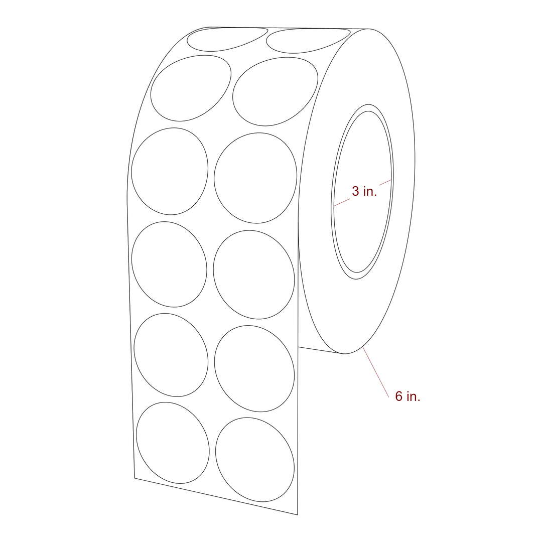 1.5 Inch Diameter Circle Inkjet Labels Roll - 3 Inch Core - 6 Inch Roll OD - 2Up - 3D Perspective