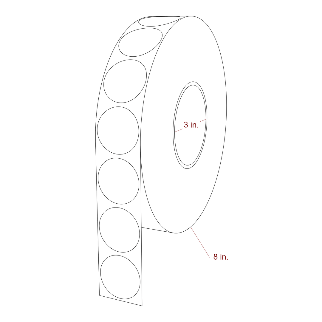 1.5 Inch Diameter Circle Inkjet Labels Roll - 3 Inch Core - 8 Inch Roll OD - 3D Perspective