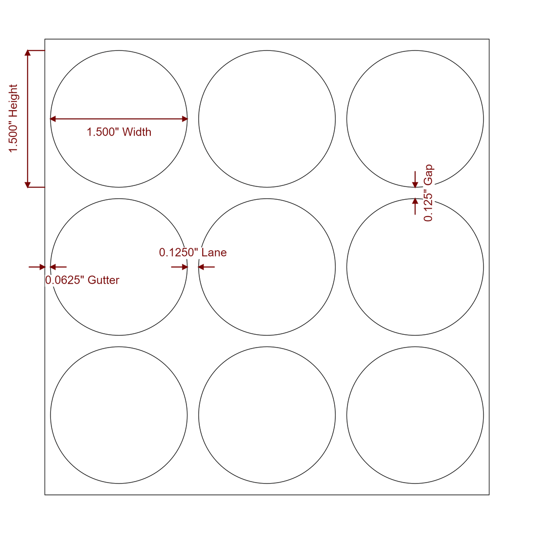 1.5 Inch Diameter Circle Inkjet Labels Roll - 3Up - 2D Drawing
