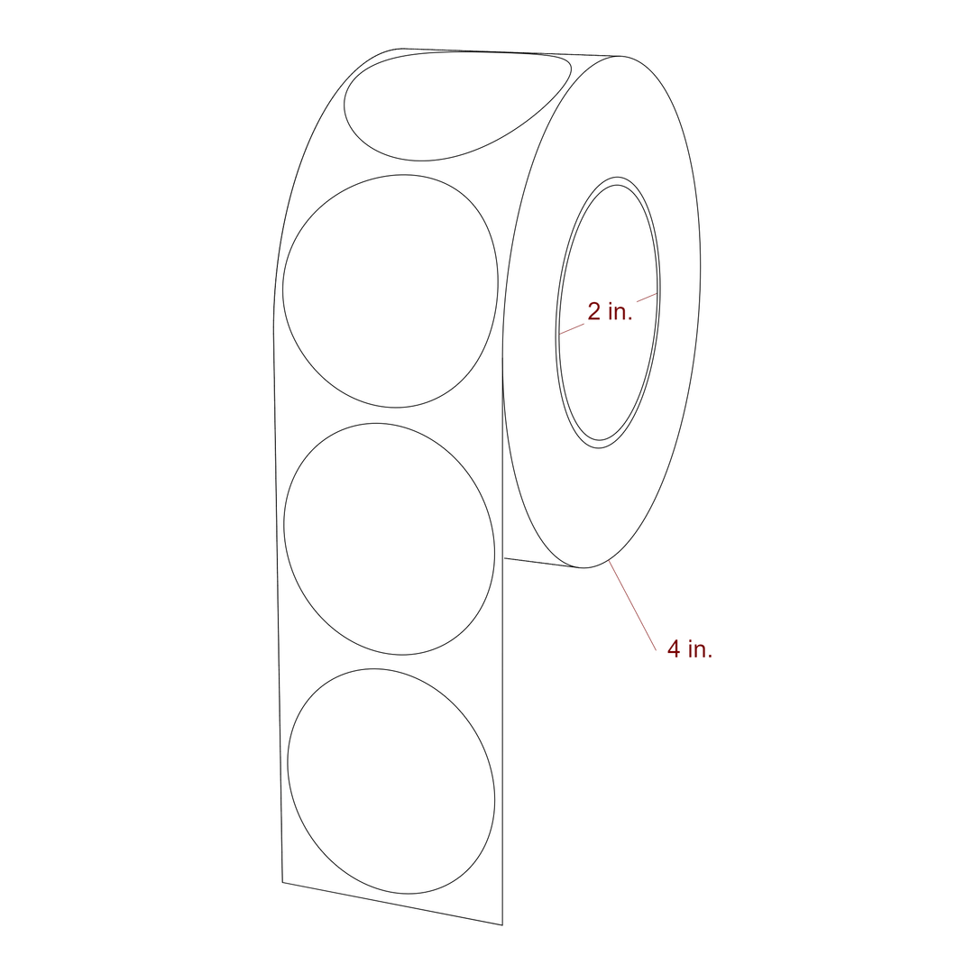 1.75 Inch Diameter Circle Inkjet Labels Roll - 2 Inch Core - 4 Inch Roll OD - 3D Perspective