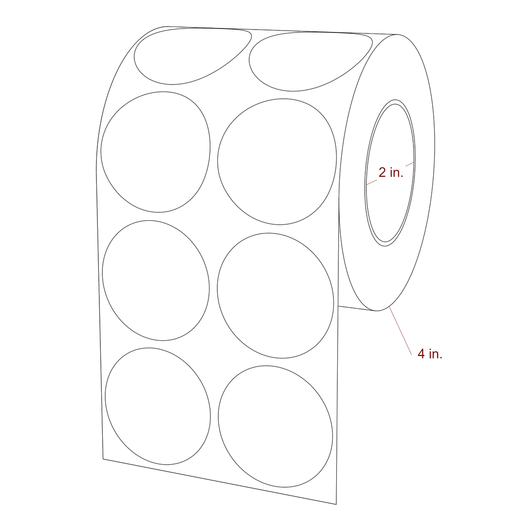 1.75 Inch Diameter Circle Inkjet Labels Roll - 2 Inch Core - 4 Inch Roll OD - 2Up - 3D Perspective
