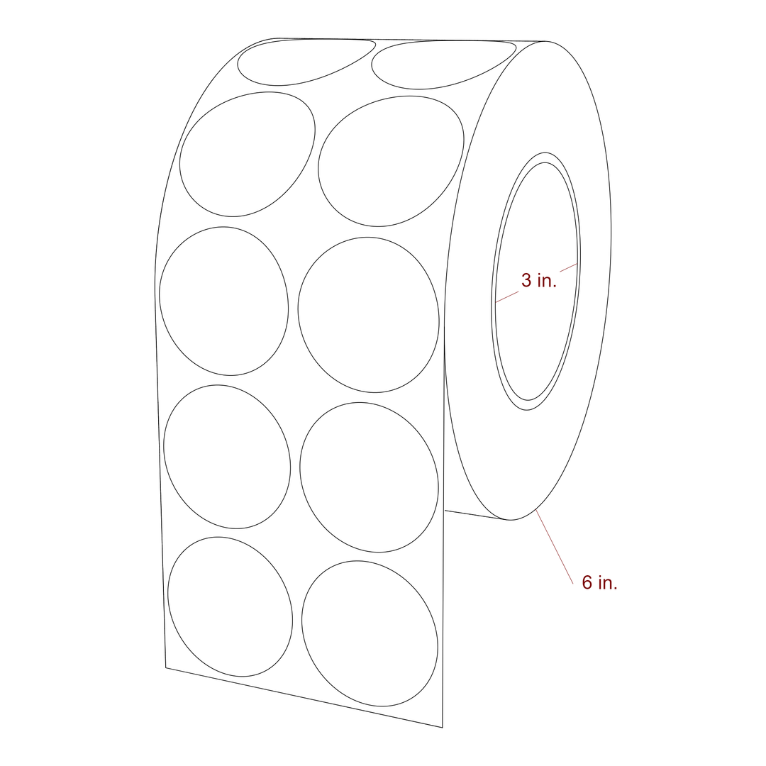 1.75 Inch Diameter Circle Inkjet Labels Roll - 3 Inch Core - 6 Inch Roll OD - 2Up - 3D Perspective