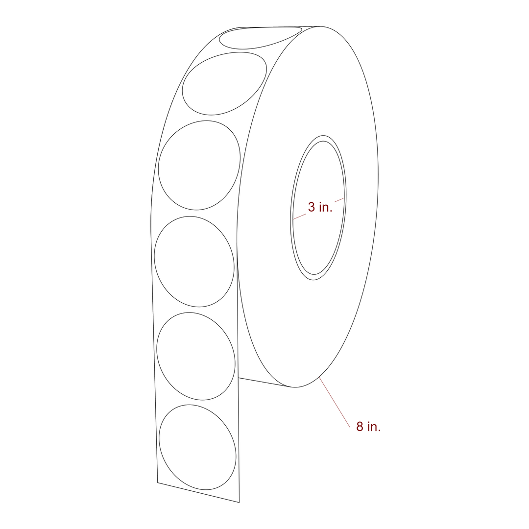 1.75 Inch Diameter Circle Inkjet Labels Roll - 3 Inch Core - 8 Inch Roll OD - 3D Perspective