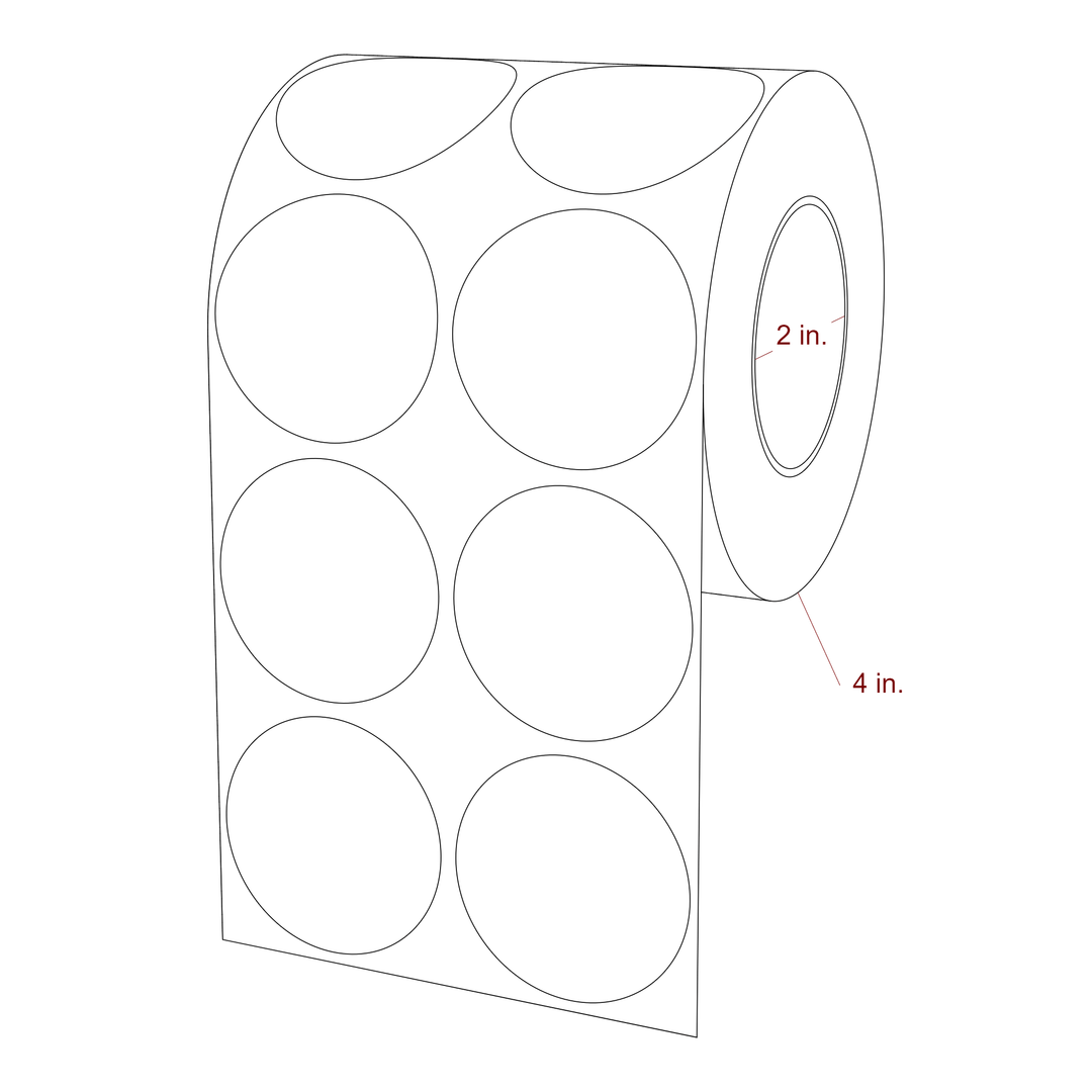 1.875 Inch Diameter Circle Inkjet Labels Roll - 2 Inch Core - 4 Inch Roll OD - 2Up - 3D Perspective