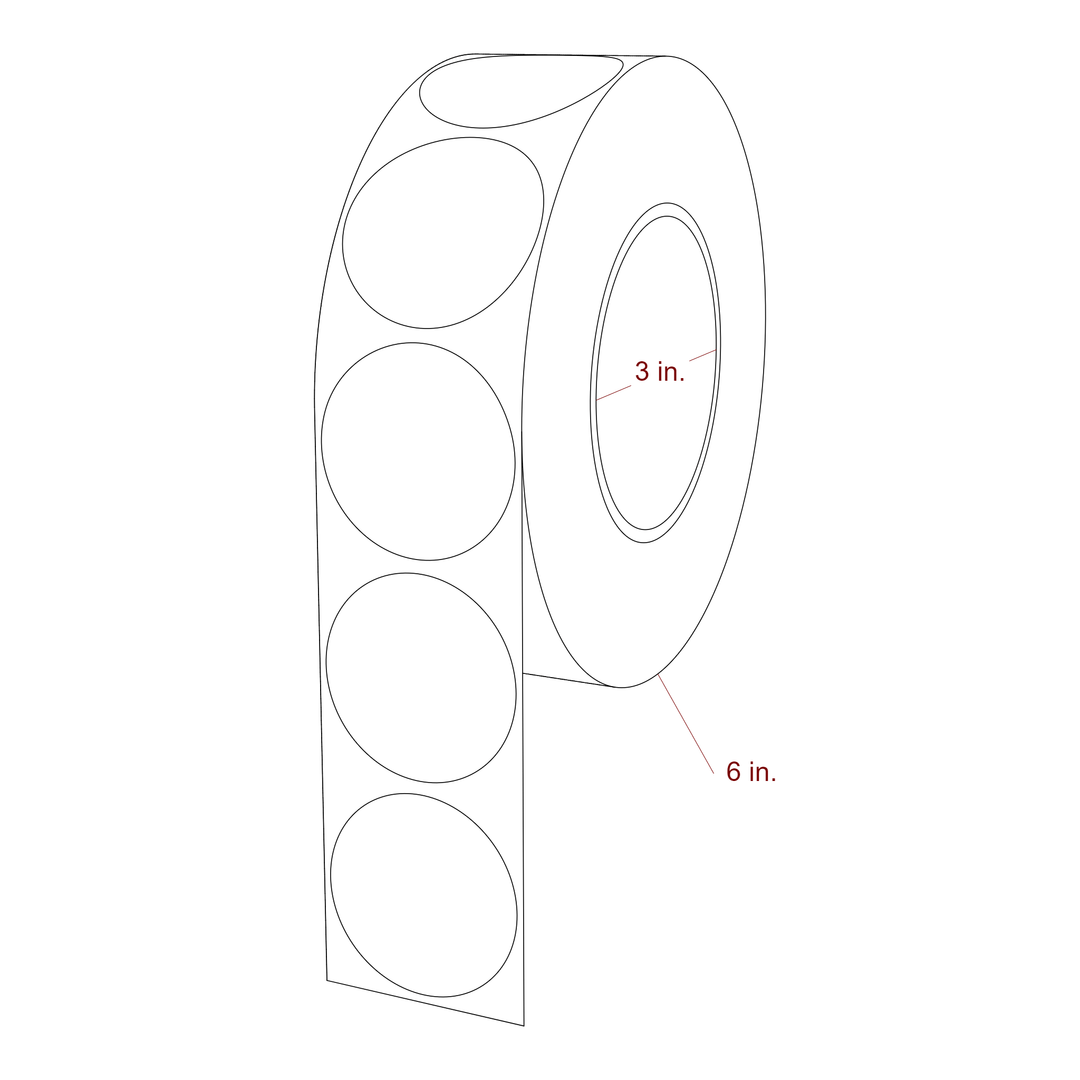 1.875 Inch Diameter Circle Inkjet Labels Roll - 3 Inch Core - 6 Inch Roll OD - 3D Perspective