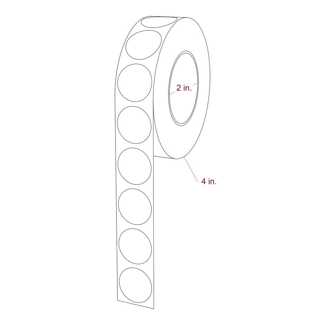 1 Inch Diameter Circle Inkjet Labels Roll - 2 Inch Core - 4 Inch Roll OD - 3D Perspective
