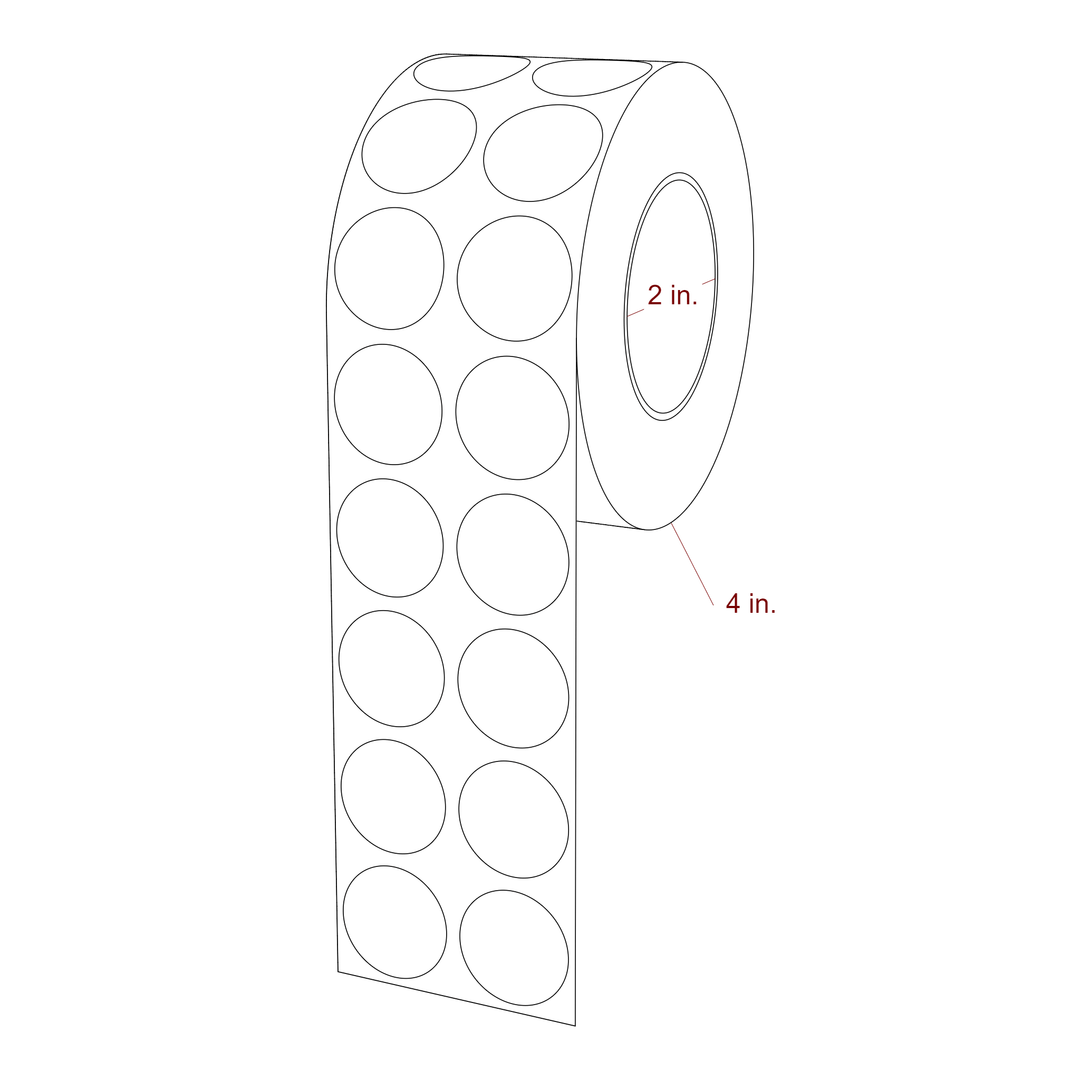 1 Inch Diameter Circle Inkjet Labels Roll - 2 Inch Core - 4 Inch Roll OD - 2Up - 3D Perspective