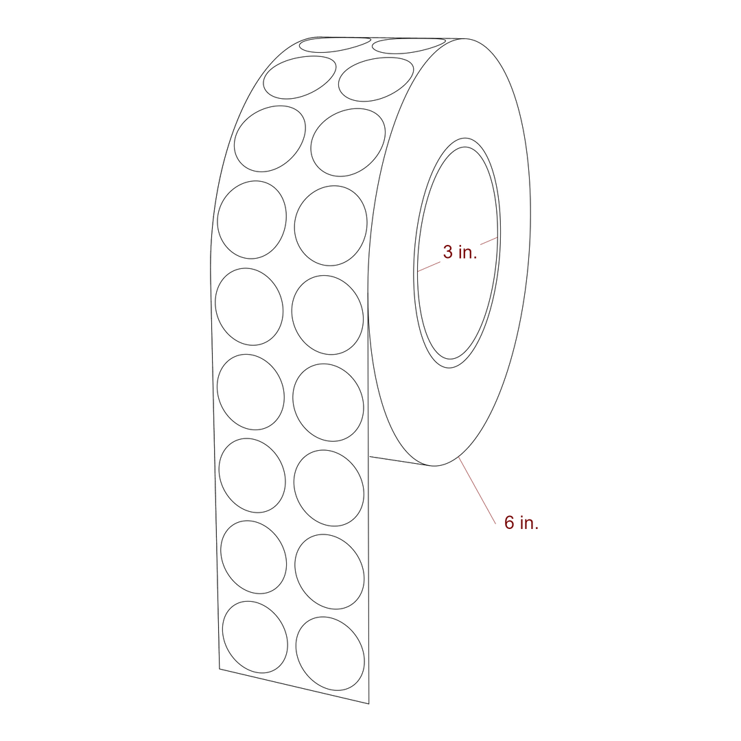 1 Inch Diameter Circle Inkjet Labels Roll - 3 Inch Core - 6 Inch Roll OD - 2Up - 3D Perspective