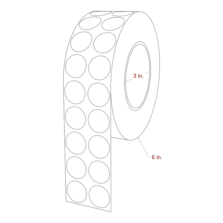 1 Inch Diameter Circle Inkjet Labels Roll - 3 Inch Core - 6 Inch Roll OD - 2Up - 3D Perspective