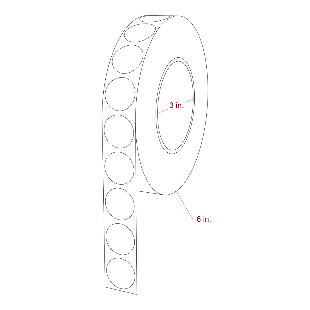 1 Inch Diameter Circle Inkjet Labels Roll - 3 Inch Core - 6 Inch Roll OD - 3D Perspective