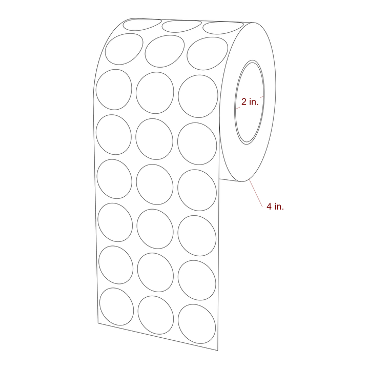 1 Inch Diameter Circle Inkjet Labels Roll - 2 Inch Core - 4 Inch Roll OD - 3Up - 3D Perspective