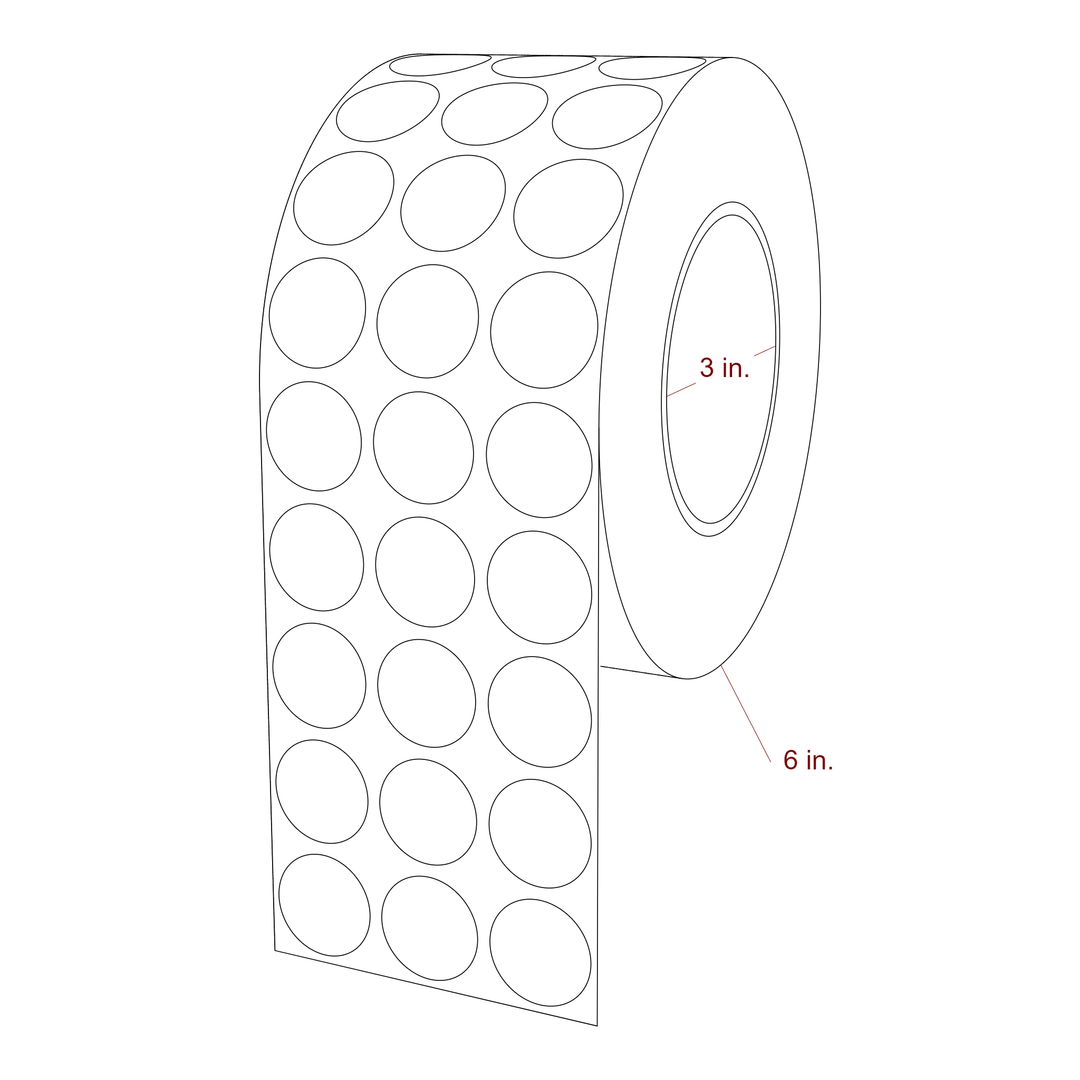 1 Inch Diameter Circle Inkjet Labels Roll - 3 Inch Core - 6 Inch Roll OD - 3Up - 3D Perspective