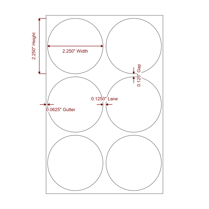2.25" Diameter Circle Inkjet Label Rolls | 2-Up | Fits Epson ColorWorks & Primera - Label Diagram