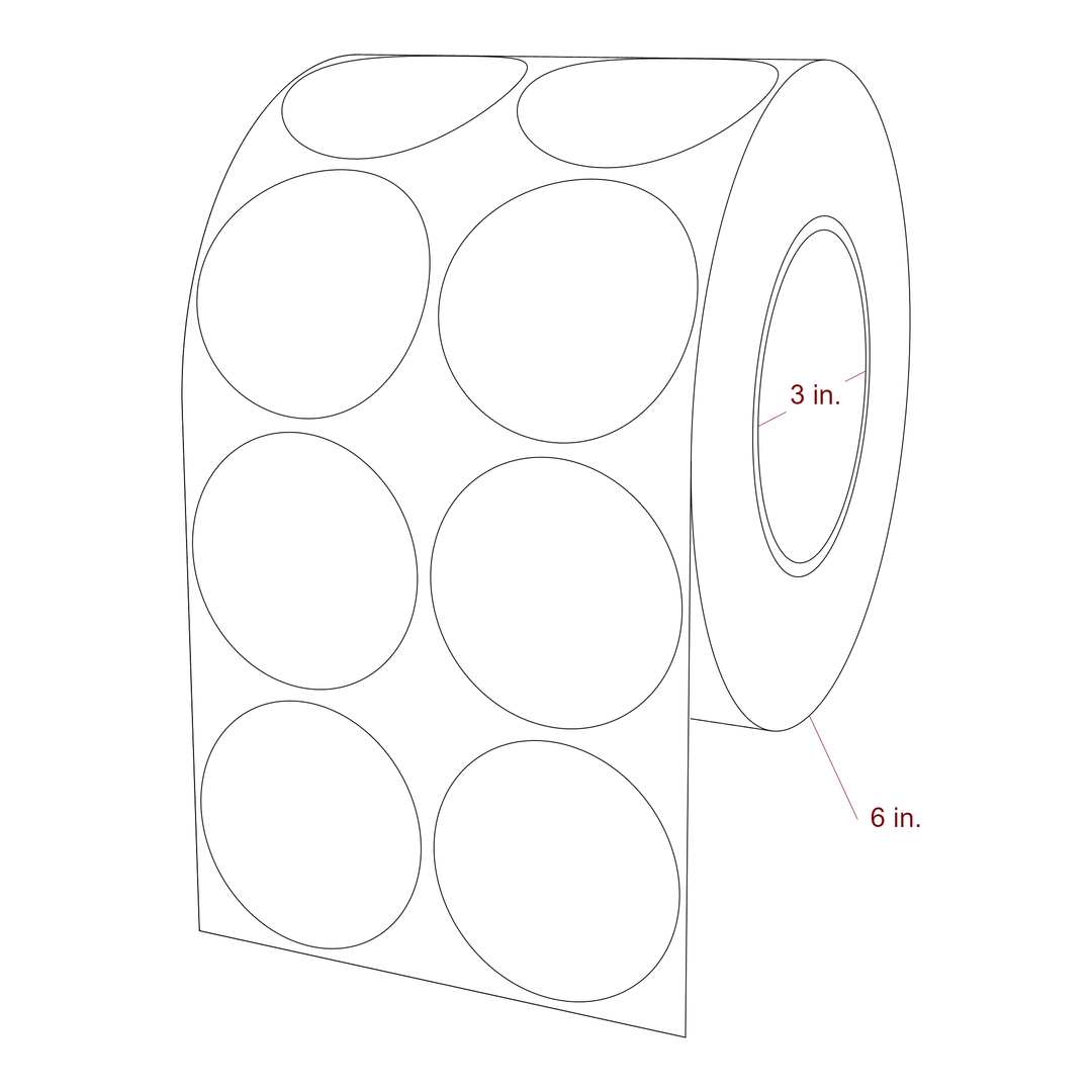 2.25 Inch Diameter Circle Inkjet Labels Roll - 3 Inch Core - 6 Inch Roll OD - 2Up - 3D Perspective