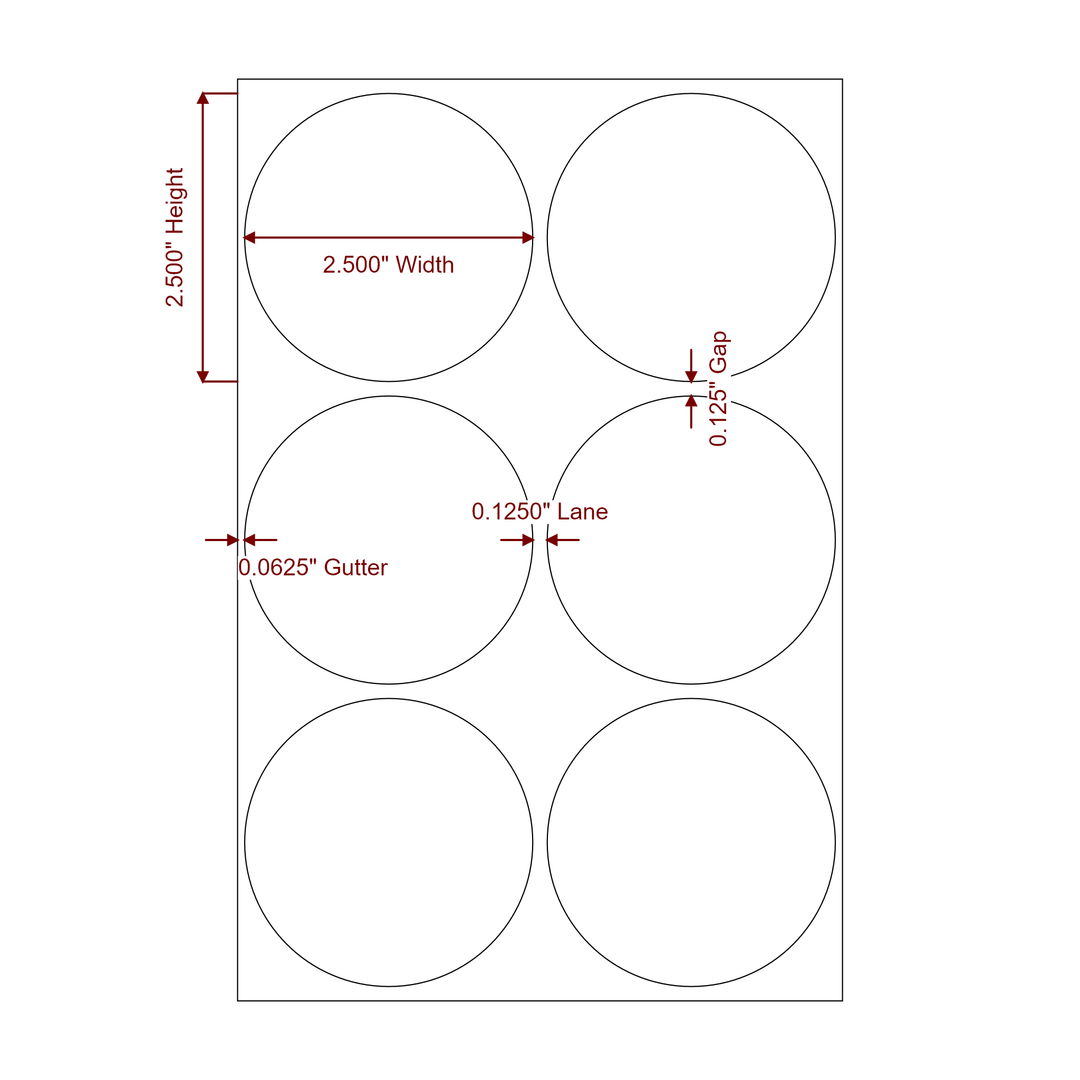 2.5" Diameter Circle Roll for Epson ColorWorks Printers; 2.5" Diameter Circle Label Diagram