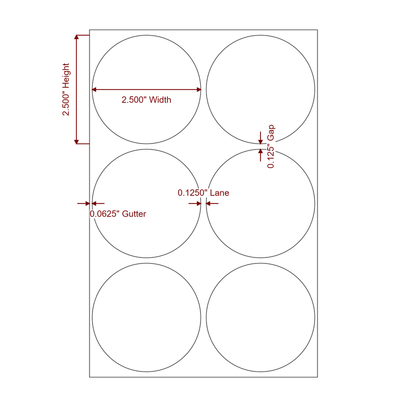2.5" Diameter Circle Inkjet Label Rolls | 2-Up | Fits Epson C6000 & Epson C8000 - Label Diagram