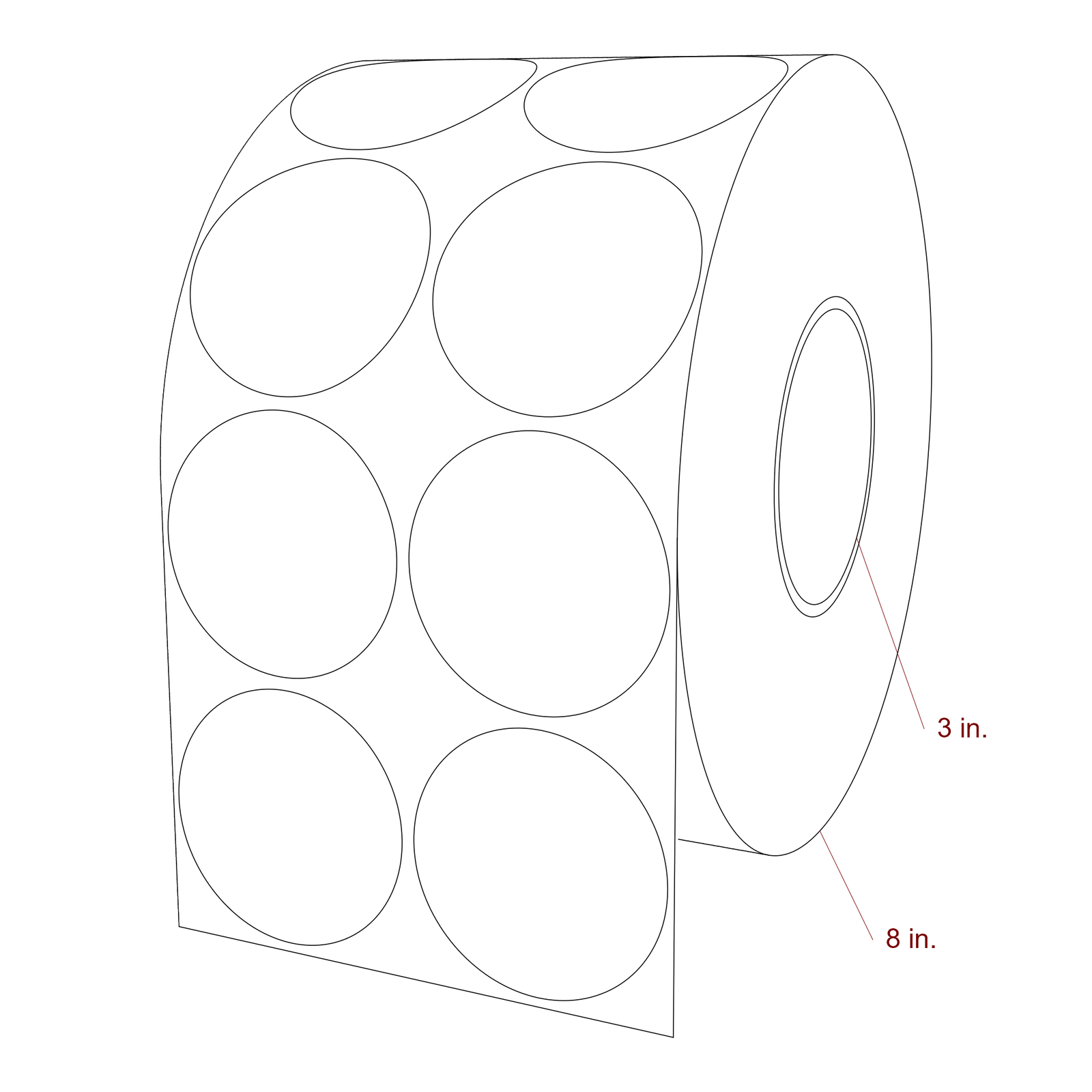 2.5" Diameter Circle Roll for Epson ColorWorks Printers; 2.5" Diameter Circle Label Diagram
