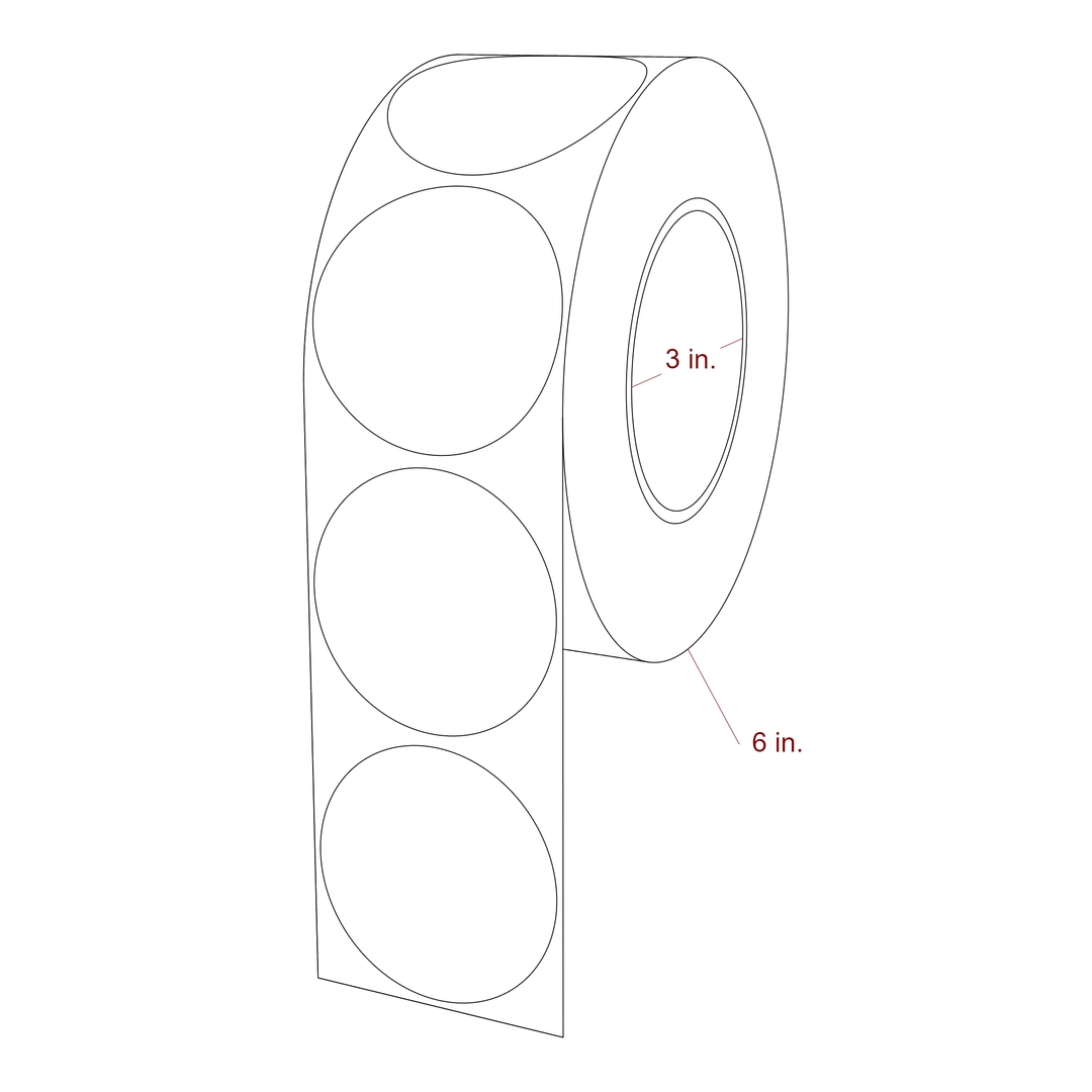 2.5 Inch Diameter Circle Inkjet Labels Roll - 3 Inch Core - 6 Inch Roll OD - 3D Perspective