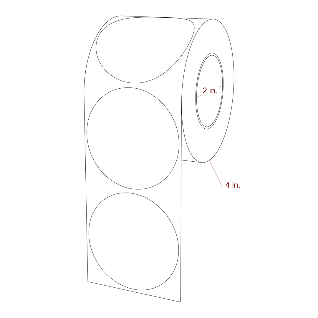 2.75 Inch Diameter Circle Inkjet Labels Roll - 2 Inch Core - 4 Inch Roll OD - 3D Perspective