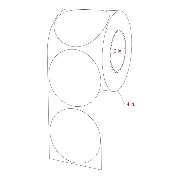 2.75 Inch Diameter Circle Inkjet Labels Roll - 2 Inch Core - 4 Inch Roll OD - 3D Perspective