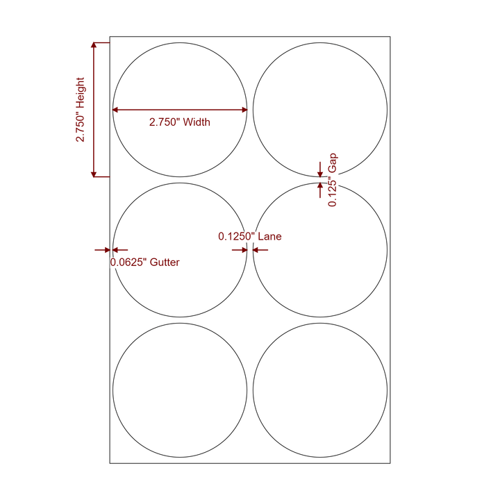 2.75 Inch Diameter Circle Inkjet Labels Roll - 2Up - 2D Drawing