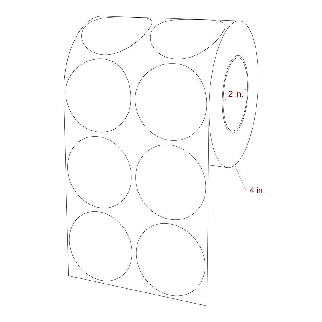 2 Inch Diameter Circle Inkjet Labels Roll - 2 Inch Core - 4 Inch Roll OD - 2Up - 3D Perspective
