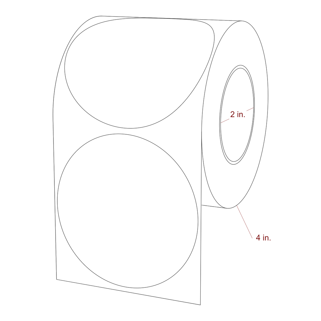 3.25 Inch Diameter Circle Inkjet Labels Roll - 2 Inch Core - 4 Inch Roll OD - 3D Perspective