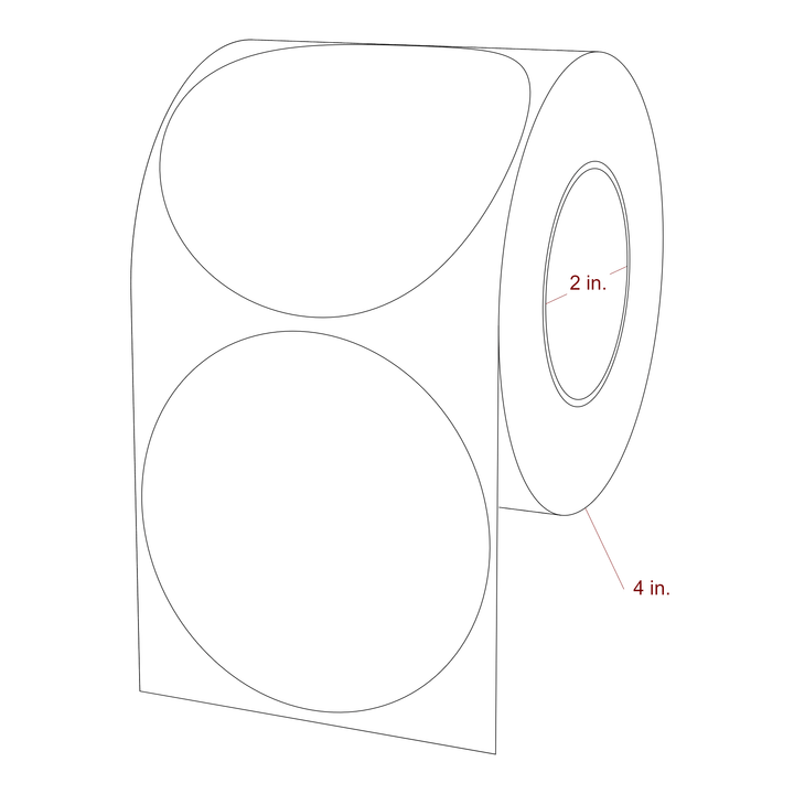 3.25 Inch Diameter Circle Inkjet Labels Roll - 2 Inch Core - 4 Inch Roll OD - 3D Perspective