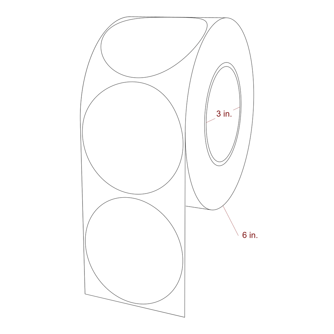 3.25 Inch Diameter Circle Inkjet Labels Roll - 3 Inch Core - 6 Inch Roll OD - 3D Perspective