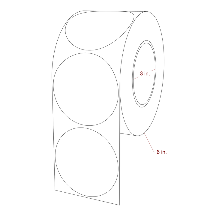 3.25 Inch Diameter Circle Inkjet Labels Roll - 3 Inch Core - 6 Inch Roll OD - 3D Perspective