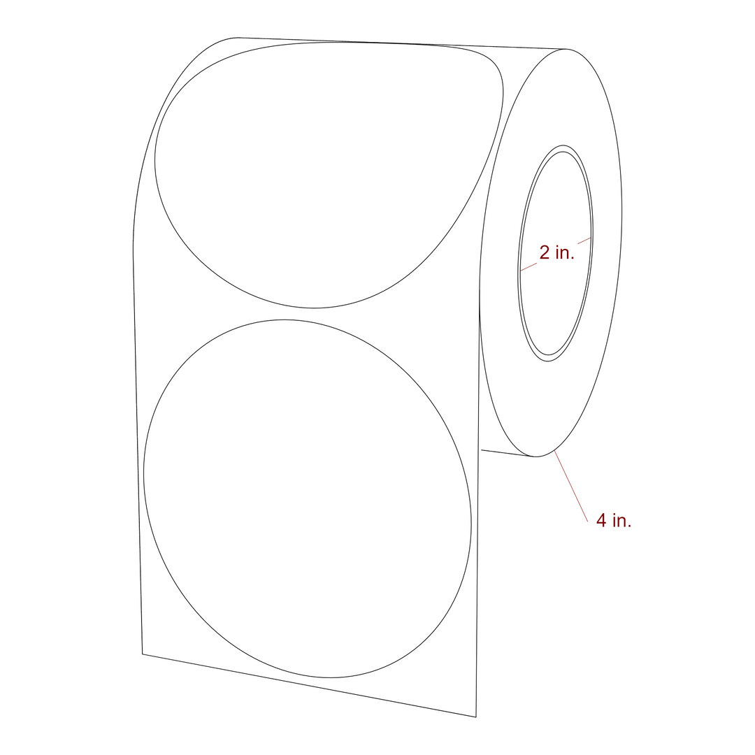 3.5 Inch Diameter Circle Inkjet Labels Roll - 2 Inch Core - 4 Inch Roll OD - 3D Perspective