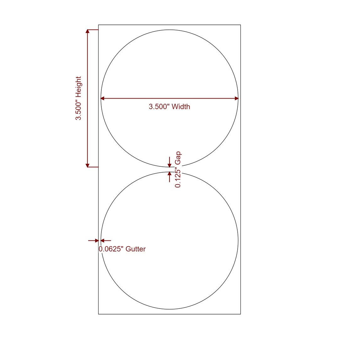 3.5 Inch Diameter Circle Inkjet Labels Roll - 2D Drawing