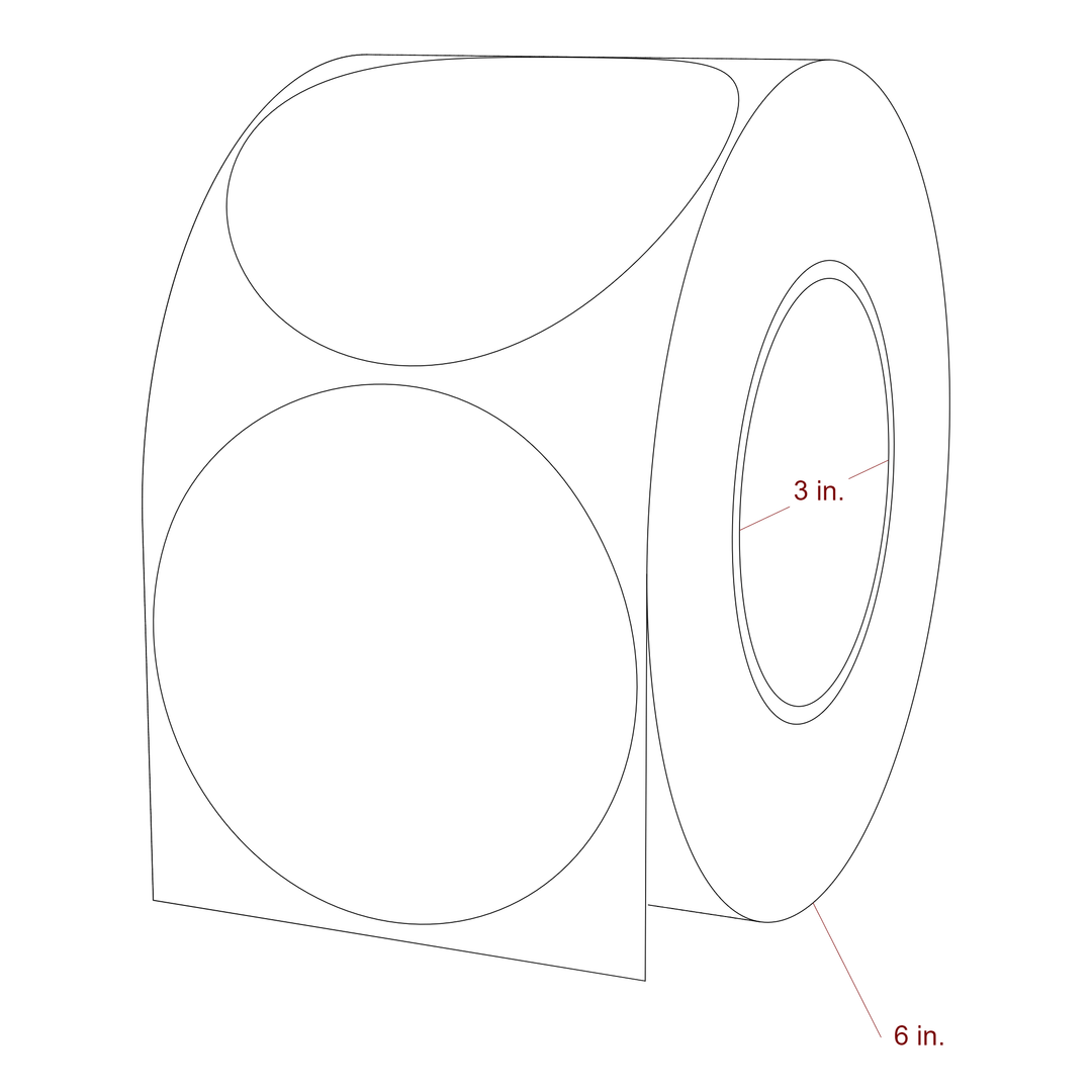 3.5 Inch Diameter Circle Inkjet Labels Roll - 3 Inch Core - 6 Inch Roll OD - 3D Perspective
