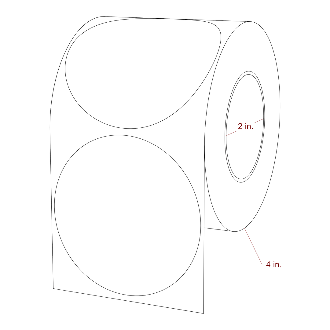 3 Inch Diameter Circle Inkjet Labels Roll - 2 Inch Core - 4 Inch Roll OD - 3D Perspective