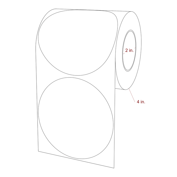 4.25 Inch Diameter Circle Inkjet Labels Roll - 2 Inch Core - 4 Inch Roll OD - 3D Perspective